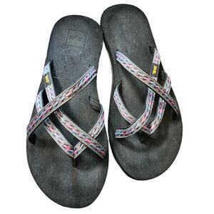 Teva Women's Olowahu Flip-Flop Size 9 Sandals Black Strappy Pink Blue